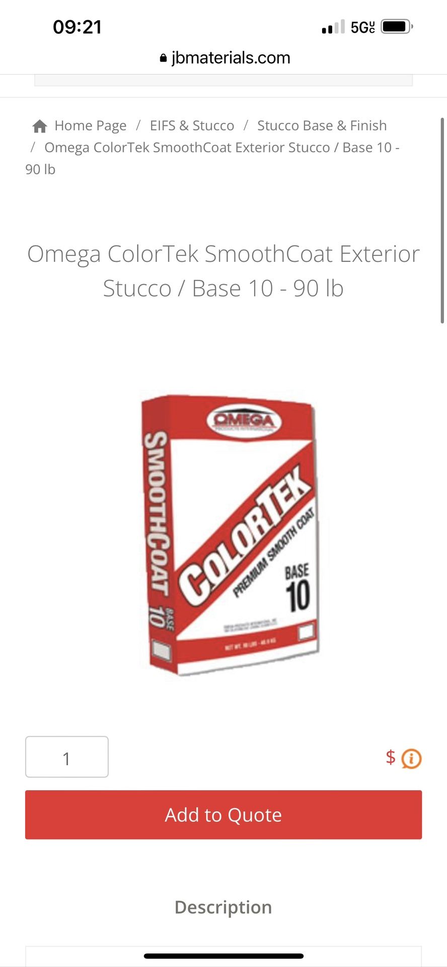 Omega ColorTek SmoothCoat Exterior Stucco / Base 10 - 90 lb