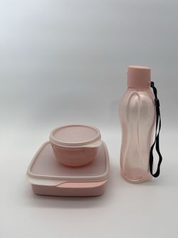 Tupperware Lunch Set 3 Pc Pink Bottle Bowl Container