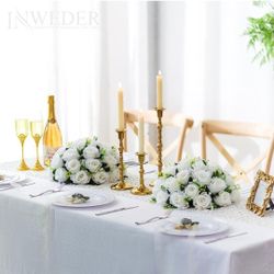 Flower Balls for Centerpieces Wedding Rose - 2 Pcs Artificial Rose Balls with Base, White Fake Flower Ball Kiss Ball, Wedding Flower Bouquets Arrangem