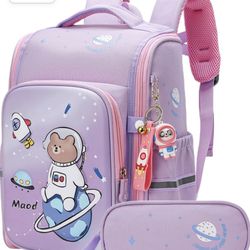 Maod Toddler Backpack for Girls School Kids Cute Backpacks for Elementary with Chest Strap and A Free Pendant (Purple)