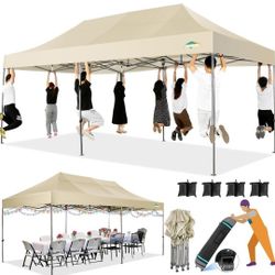 10x20 Heavy Duty Pop up Canopy Tent Without Sidewall Easy Up Commercial Outdoor Canopy Wedding Party Tents for Parties All Season Wind Waterproof Gaze