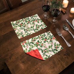 Two Christmas cloth/silk placemats