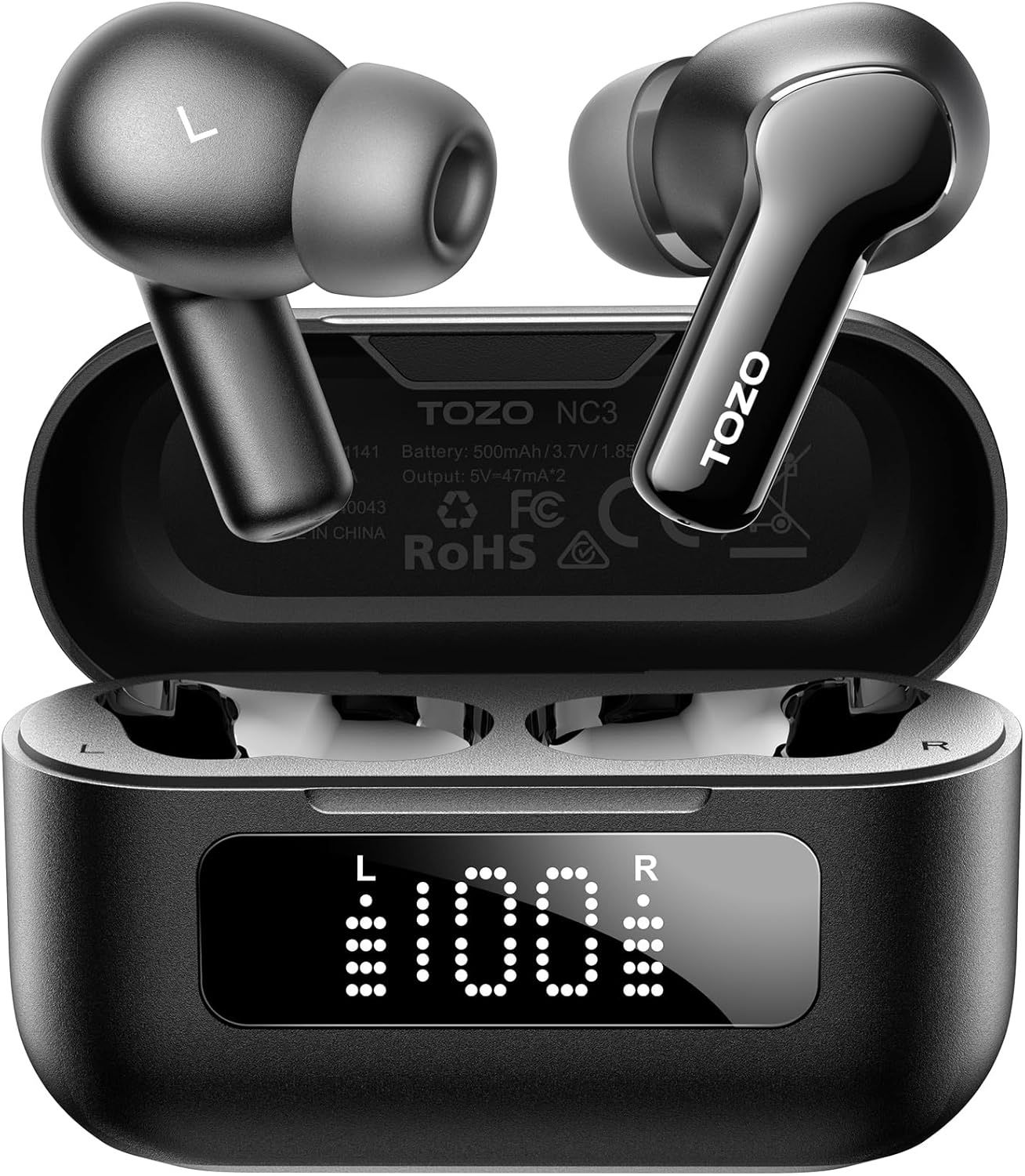TOZO Hybrid Active Noise Cancelling Wireless Earbuds with 6 Mics AI Clear Call Ear Buds 55H Playtime with LED Display 32 Preset EQs via APP Bluetooth