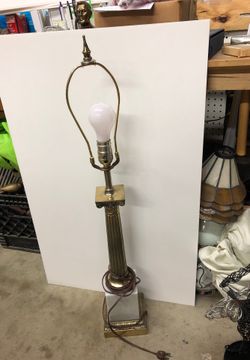 Vintage brass marble pillar column lamp 32” tall