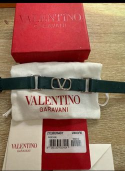 Valentino Garavani VLogo Signature Leather Bracelet — Dark Green, New With Tag