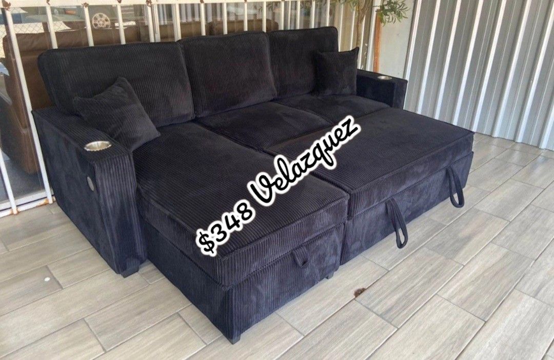 ✅️✅️ Black Convertible Sectional W/ Cup Holder & W/ USB Port✅️✅️