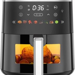 Digital Air Fryer with Window, 6 Qt, 1550W, 8 Presets, Timer and Temperature Control