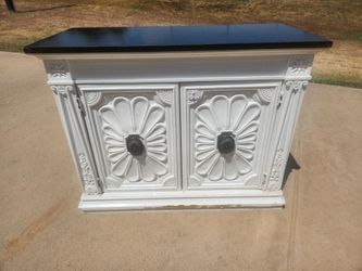 White Ornate Two-Door Wood Cabinet