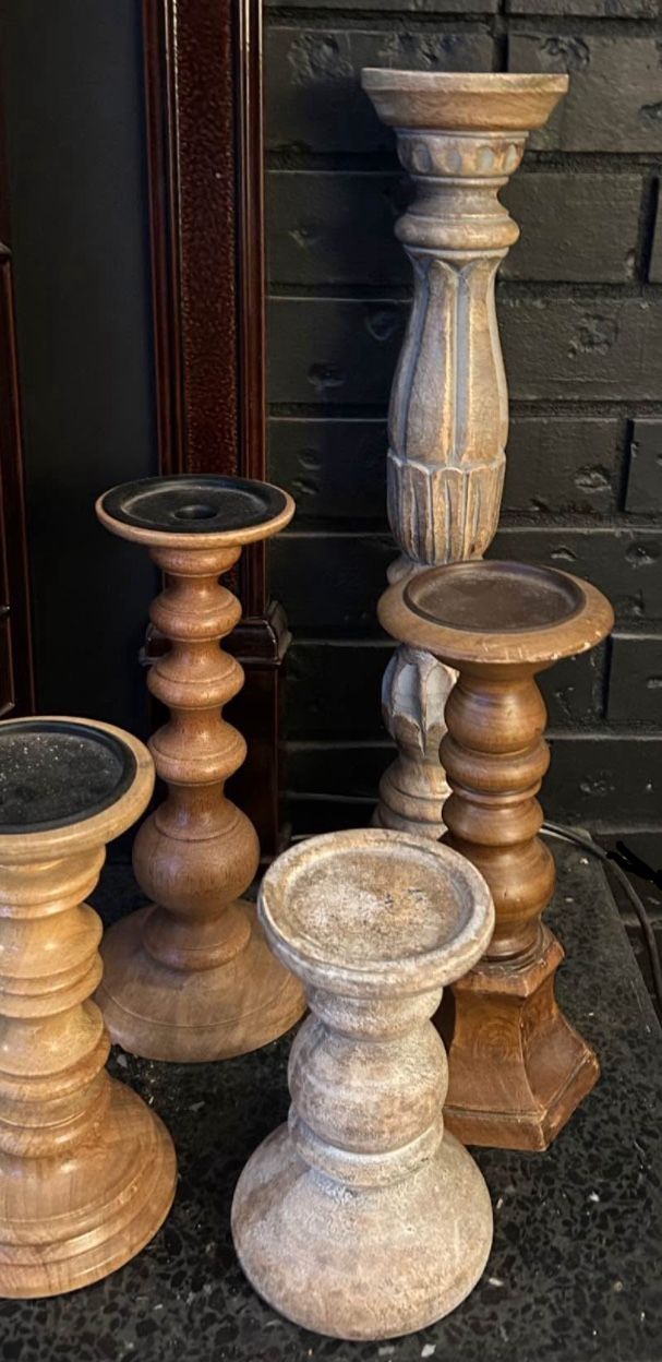 Wood Spindle Candle Stick Holders