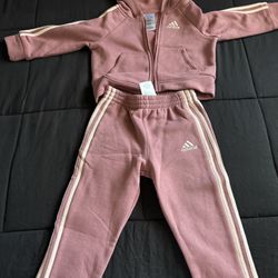 Adidas baby girls two-piece long sleeve fleece set