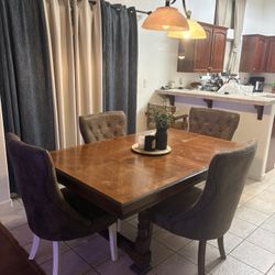 Heavy Duty Dining Table With Four Chairs And Two Leafs To Make Bigger