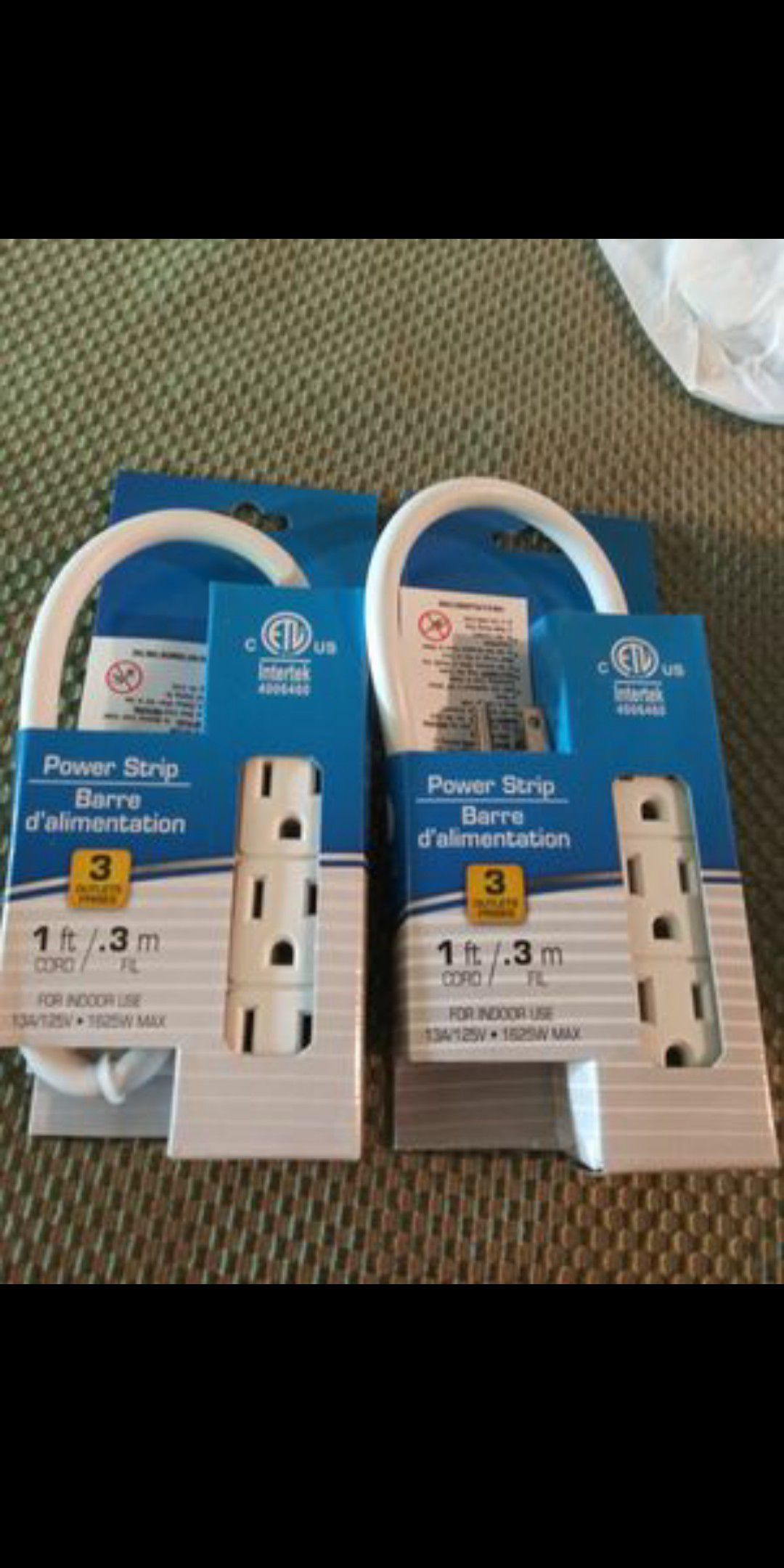 Set of 2. 1 foot-3 outlet power cord. New on box. No lowball offers please.