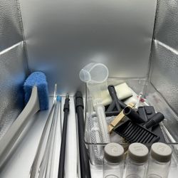 Aquarium Cleaning Supplies / Tools Lot – Tongs, Scrub Pad, Syringes, Vials + More