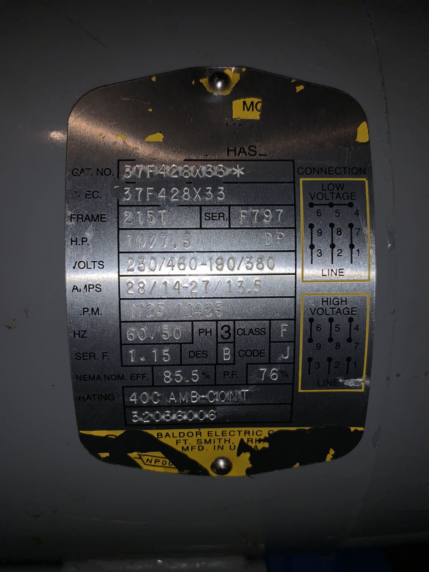 Baldor 10/7.5 hp elec motor