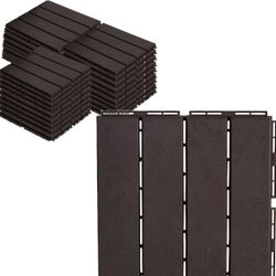 Interlocking Deck Tiles Plastic Waterproof Outdoor Flooring 12" x 12" for Patio Garden Deck Poolside Indoor Outdoor, 48 pcs, Brown