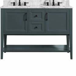 Home Decorators Collection Sherway 49 in. W x 22 in. D Bath Vanity in Antigua Green with Marble Vanity Top in Carrara White with White Basins