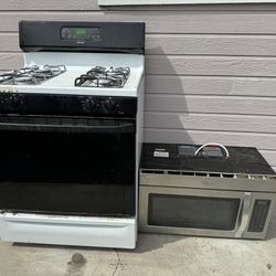 FREE!!! Gas Stove And Whirlpool Under The Cabinet Microwave In Working Condition (Dirty)