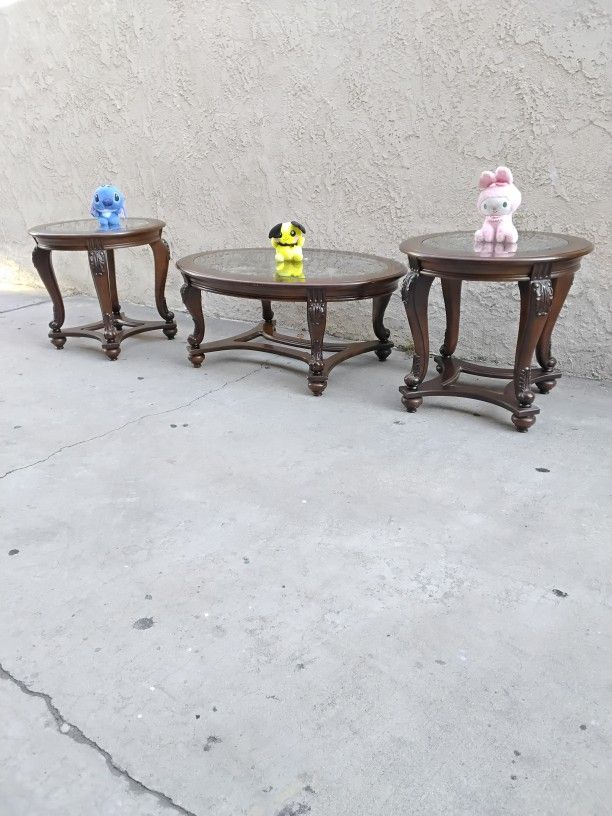 LIVING ROOM TABLES SET GLASS TOP