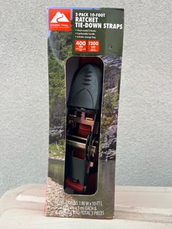 Ozark Trail 2-Pack 10 ft 1 in Ratchet Tie Down Straps 400lb WLL 1200lb Red/Black