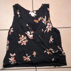 A New Day Women’s Floral Faux Wrap Sleeveless Top - Size Large - Black