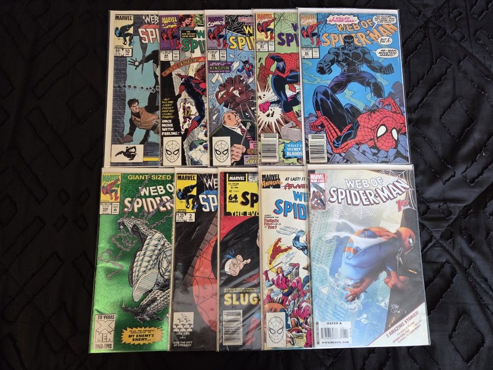 Spider-Man Comic Book Lot 10! Marvel. Keys. Vintage. Web Of Spider-Man. mixed.