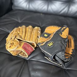 2 Baseball Gloves - Wilson and Rawlings - real leather