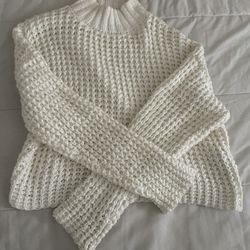 White Knitted Cropped Sweater