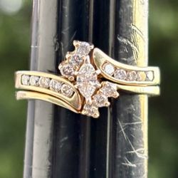 14K Gold Diamond Wedding Set Ring Size 7.5