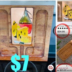 $7 Vintage MCM Wooden 🧀 cheese Board in great condition 12” one feet by one feet