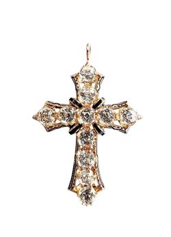 Antique Gold Enamel Cross Brooch Pendant