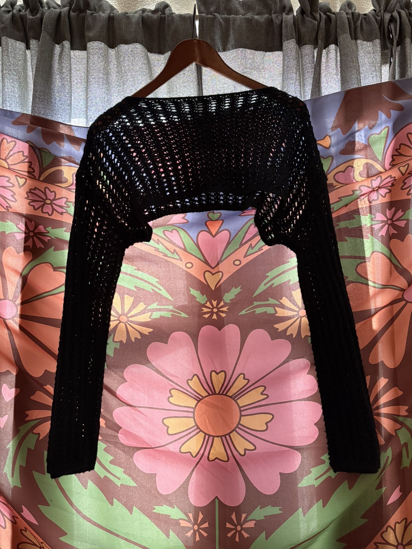 Black Crochet Long Sleeve Crop