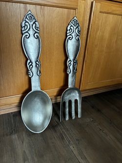 Large Silver Decorative Fork and Spoon Wall Art Set 24"