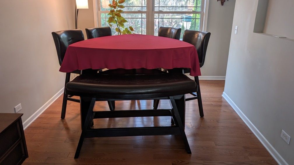 Contemporary Bar Height Dining Set: 3-sided Table, 4 Chairs And Bench