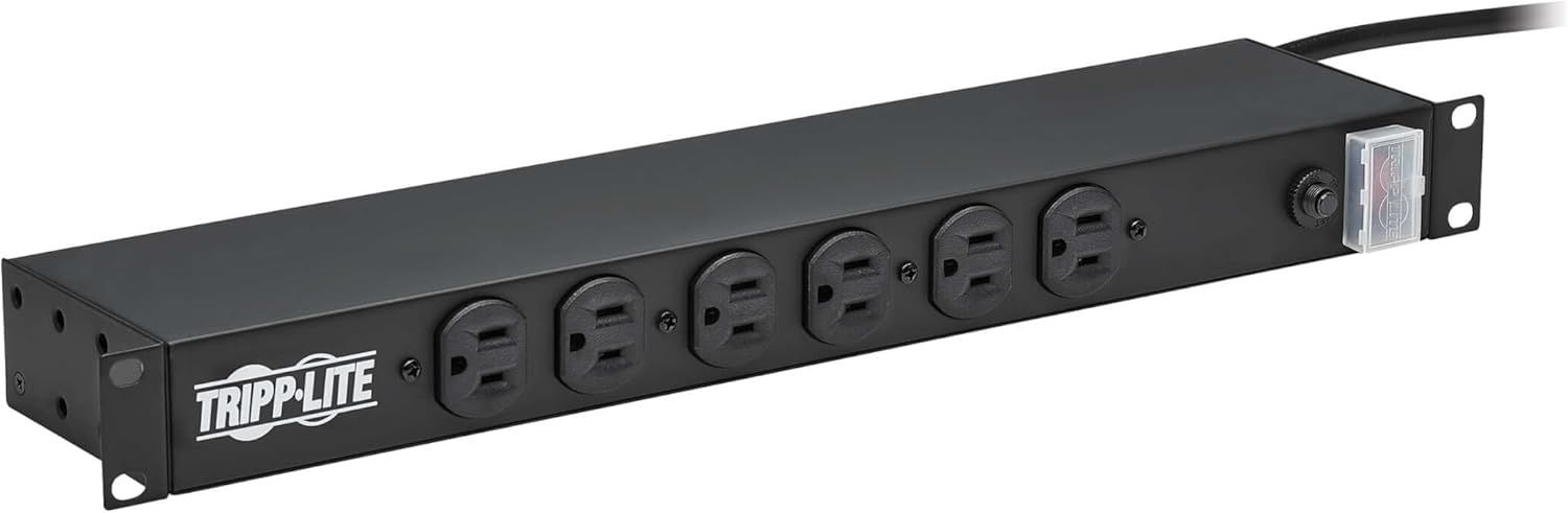 Tripp Lite 12-Outlet Rackmount PDU Power Strip, Network-Grade Front & Rear Facing Outlets, 15A, 120V, 15ft Cord with 5-15P Plug, Horizontal 1U Rack Mo