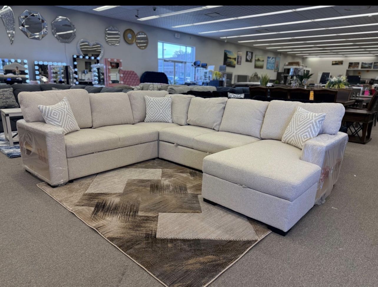 Beautiful New Sofa Sleeper Sectional With Bookcase Arms & Storage On Sale! Take Home Just $39 Down! No Credit Needed Finance Available!