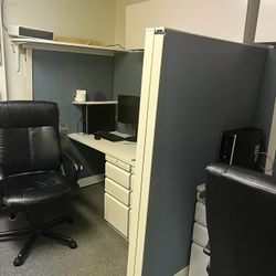 Modular Cubic Desks With File Cabinet, Storage Cabinet And Desk Chair