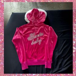 Vintage Victoria Secret Santa Baby Hot Pink Velour Fur Hood Y2K  Bling Christmas Jacket