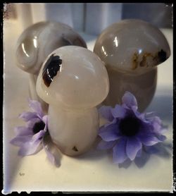 Agate mushroom carving set of 3