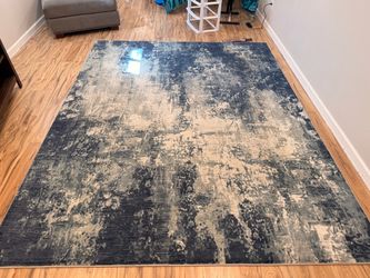 Large Abstract Area Rug Blue and Cream