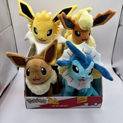2024 Pokemon Plush 4-Pack Eevee Jolteon Flareon Vaporeon Jazwares Brand New Rare