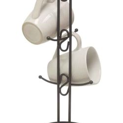 Home Basics Collection Coffee Mug Tree, Bronze metal, holds 6 mugs, EUC