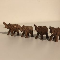 Hand Carved Wooden Elephant (Set of 4)