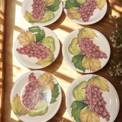 DesignPac China Vintage 2000s Grapevine Dessert Plates Set of 6, 6.5”