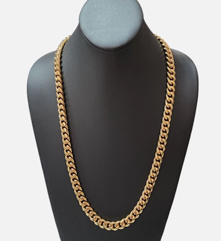 Stainless Steel Gold Plated 10mm Miami Cuban Chain Necklace Unisex 26in For Men
