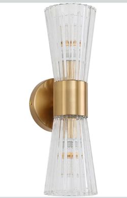 (Brand New In Box)  EFINEHOME Mid-Century Modern Wall Lights with Crystal Glass Shade, 2-Light Glass Bathroom Vanitys Lights Gold Wall Sconces, Indoor