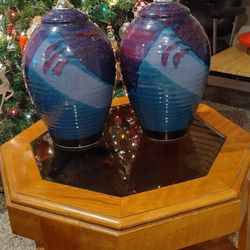 Vintage Kunihiro Glazed Pottery Lamps