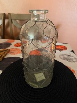 Clear Glass Bottle Vase with Chicken Wire