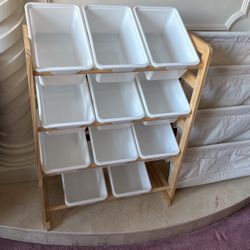 Play pals Toy Storage Organizer Bins Toys Box White Bookshelf Missing 1 Bin
