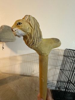 Lion Carved Wooden Walking Stick Cane 35 Inch Decorative Mobility Aid