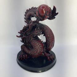 Hard Resin Chinese Red Dragon Pearl Statue Figurine 6.5 Inch Tall